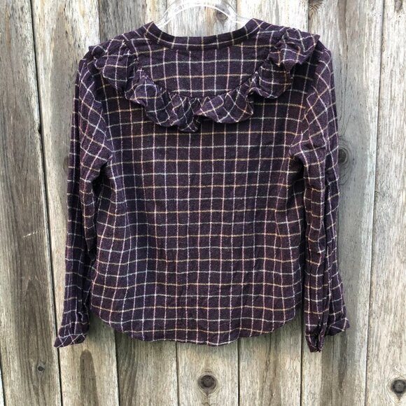 Madewell Purple Windowpane Plaid Ruffle Long Sleeve Top Medium - Picture 8 of 13
